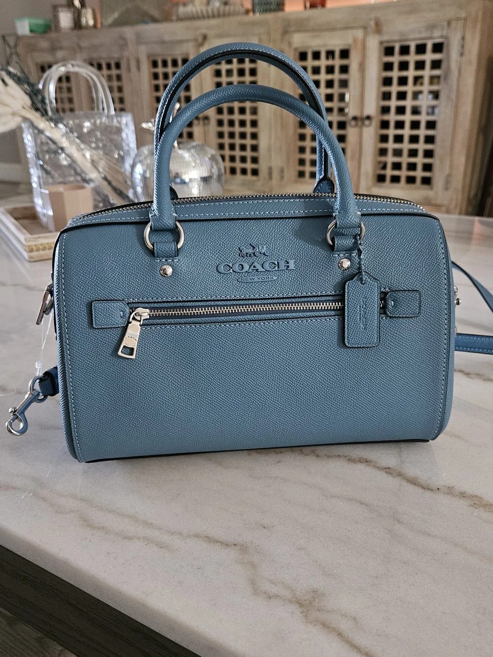 Coach Blue Leather Small Satchel Crossbody Bag NWT - Picture 1 of 12